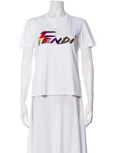 Pre-owned Fendi Graphic Print Crew Neck T-shirt In White