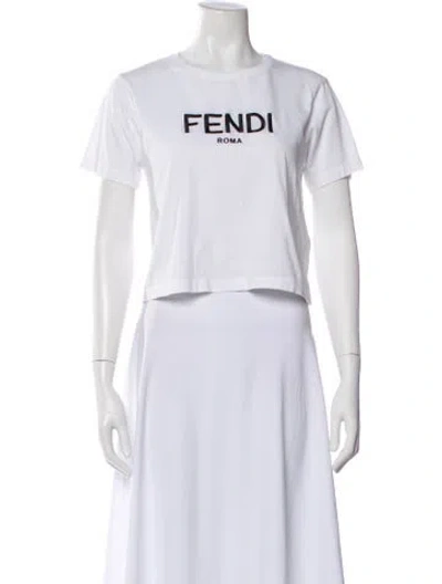 Pre-owned Fendi Graphic Print Crew Neck T-shirt In White