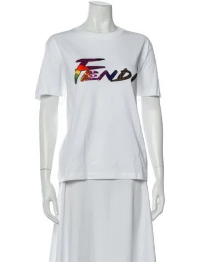 Pre-owned Fendi Graphic Print Crew Neck T-shirt In White