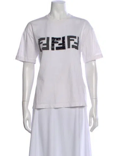 Pre-owned Fendi Graphic Print Crew Neck T-shirt In White
