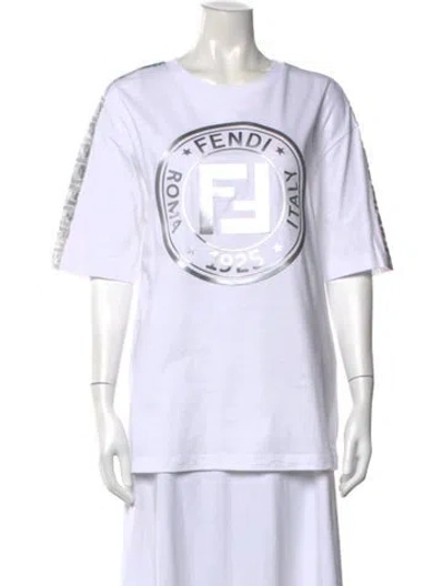 Pre-owned Fendi Graphic Print Crew Neck T-shirt In White