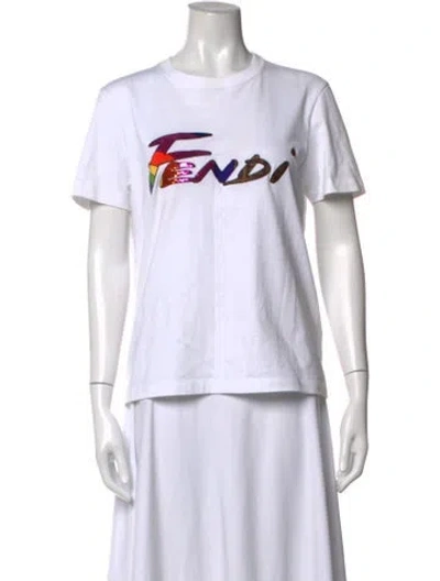 Pre-owned Fendi Graphic Print Crew Neck T-shirt In White