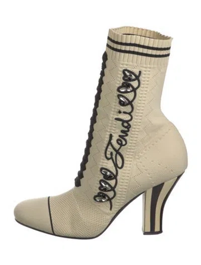 Pre-owned Fendi Graphic Print Crystal Embellishments Sock Boots