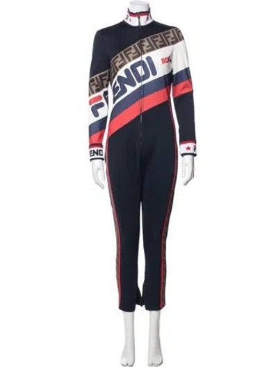 Pre-owned Fendi Graphic Print Jumpsuit In Blue