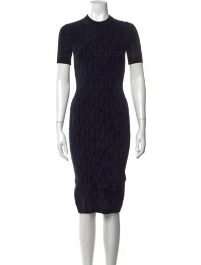 Pre-owned Fendi Graphic Print Knee-length Dress In Blue