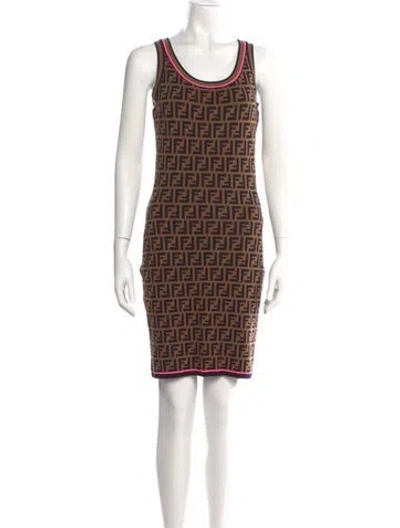 Pre-owned Fendi Graphic Print Knee-length Dress In Brown