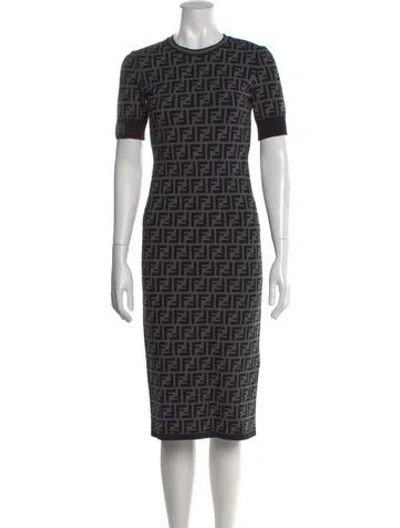 Pre-owned Fendi Graphic Print Knee-length Dress In Gray