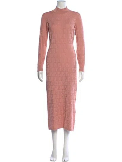 Pre-owned Fendi Graphic Print Long Dress In Pink