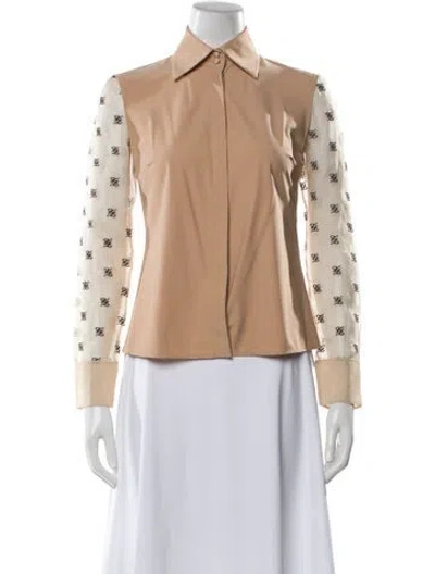 Pre-owned Fendi Graphic Print Long Sleeve Blouse In Neutral