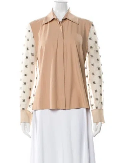 Pre-owned Fendi Graphic Print Long Sleeve Blouse In Neutral