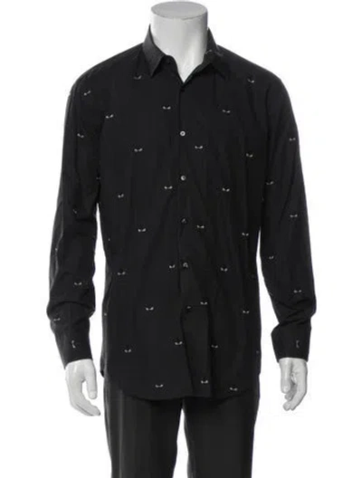 Pre-owned Fendi Graphic Print Long Sleeve Shirt In Black