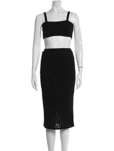 Pre-owned Fendi Graphic Print Mesh Accents Skirt Set In Black