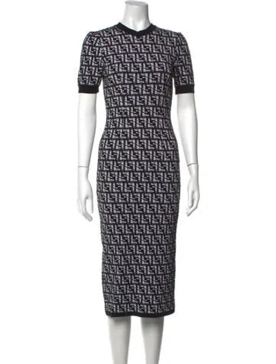 Pre-owned Fendi Graphic Print Midi Length Dress In Black