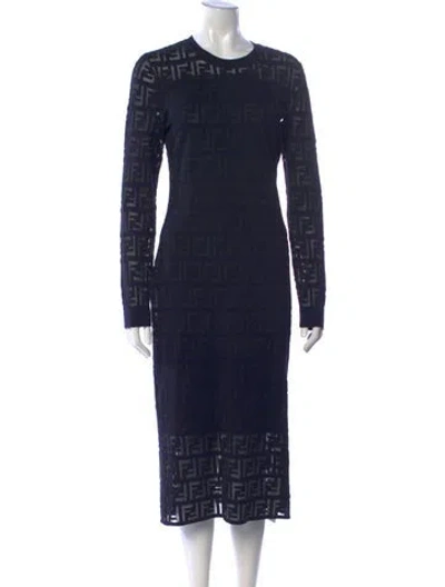 Pre-owned Fendi Graphic Print Midi Length Dress In Blue