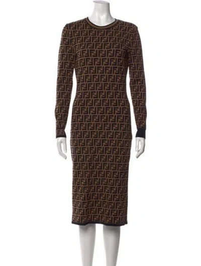 Pre-owned Fendi Graphic Print Midi Length Dress In Neutrals
