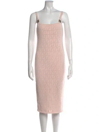 Pre-owned Fendi Graphic Print Midi Length Dress In Pink