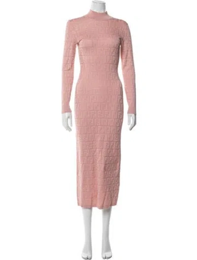 Pre-owned Fendi Graphic Print Midi Length Dress In Pink