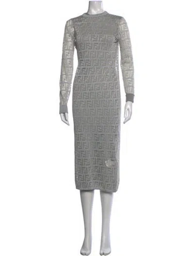 Pre-owned Fendi Graphic Print Midi Length Dress W/ Tags In Neutrals