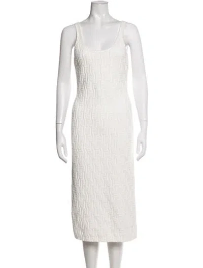 Pre-owned Fendi Graphic Print Midi Length Dress In White