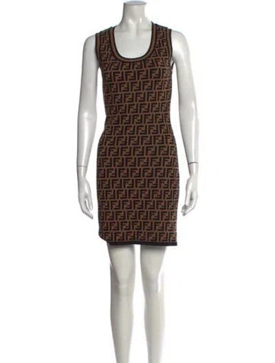 Pre-owned Fendi Graphic Print Mini Dress In Black/brown