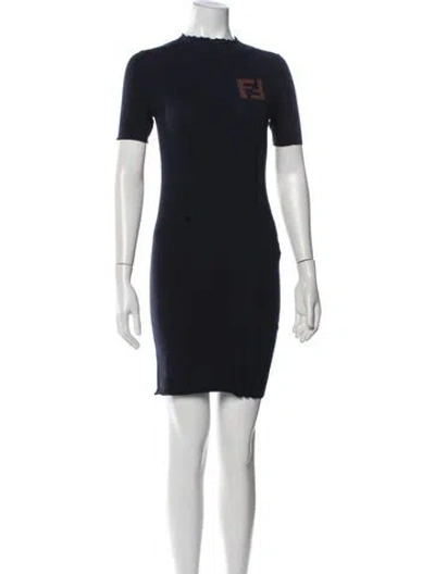 Pre-owned Fendi Graphic Print Mini Dress In Blue