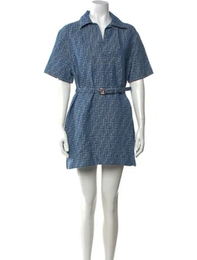 Pre-owned Fendi Graphic Print Mini Dress In Blue
