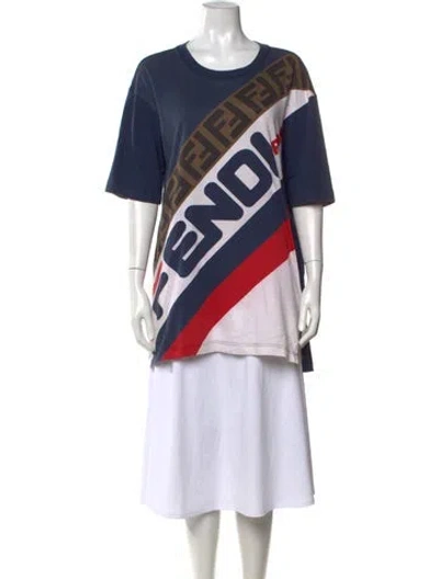 Pre-owned Fendi Graphic Print Mini Dress In Blue