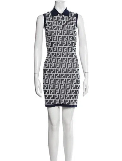 Pre-owned Fendi Graphic Print Mini Dress In Blue