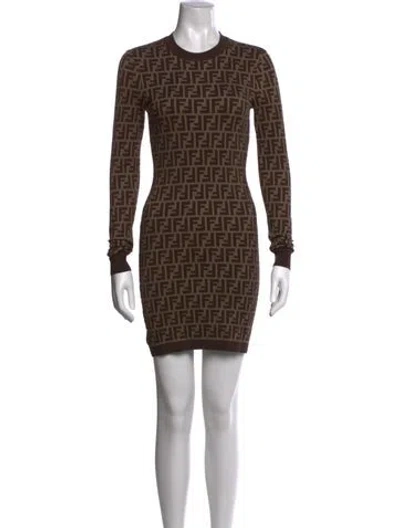 Pre-owned Fendi Graphic Print Mini Dress In Brown