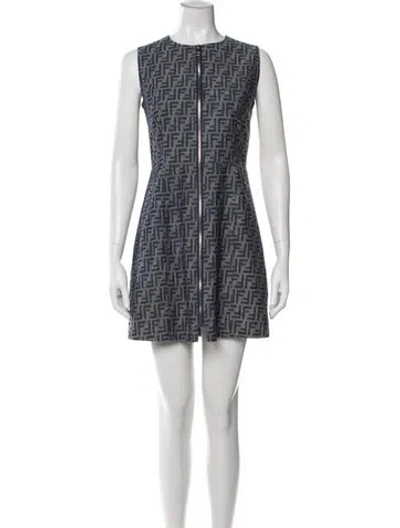 Pre-owned Fendi Graphic Print Mini Dress In Gray