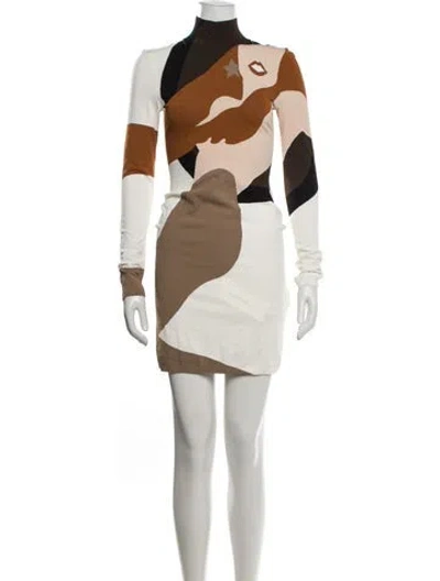 Pre-owned Fendi Graphic Print Mini Dress In Neutrals