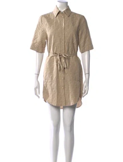 Pre-owned Fendi Graphic Print Mini Dress In Neutrals