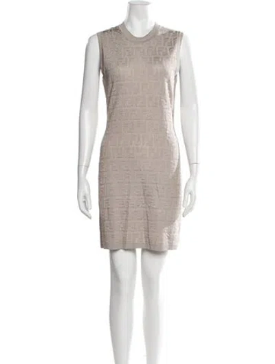 Pre-owned Fendi Graphic Print Mini Dress In Neutrals
