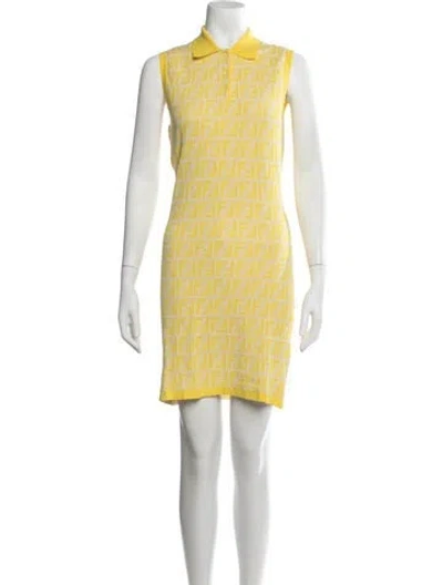 Pre-owned Fendi Graphic Print Mini Dress W/ Tags In Yellow