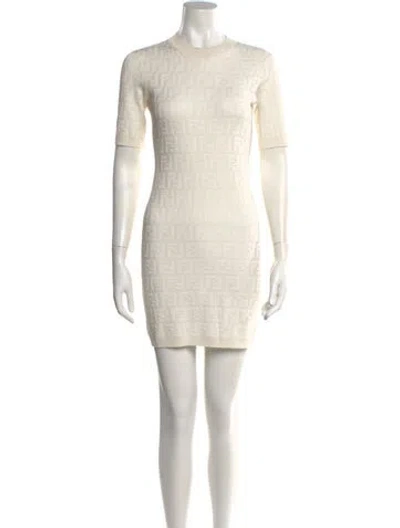 Pre-owned Fendi Graphic Print Mini Dress In White