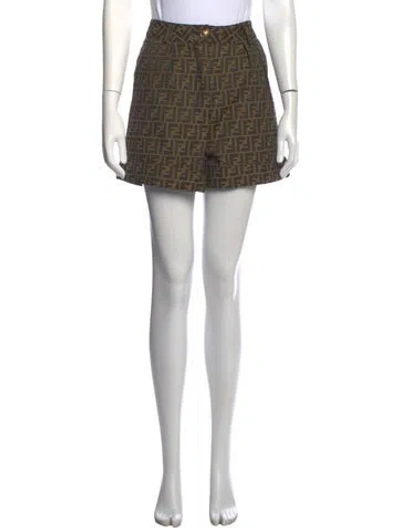 Pre-owned Fendi Graphic Print Mini Shorts In Brown