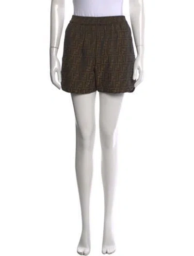 Pre-owned Fendi Graphic Print Mini Shorts W/ Tags In Brown
