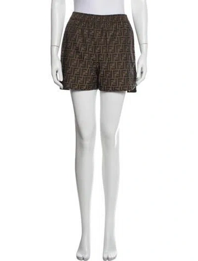 Pre-owned Fendi Graphic Print Mini Shorts W/ Tags In Brown