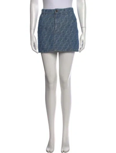 Pre-owned Fendi Graphic Print Mini Skirt In Blue