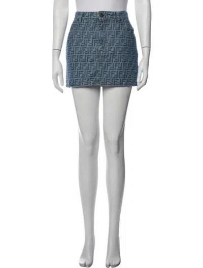 Pre-owned Fendi Graphic Print Mini Skirt W/ Tags In Blue