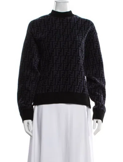 Pre-owned Fendi Graphic Print Mock Neck Sweater In Black