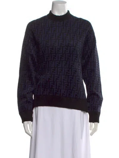 Pre-owned Fendi Graphic Print Mock Neck Sweater In Gray