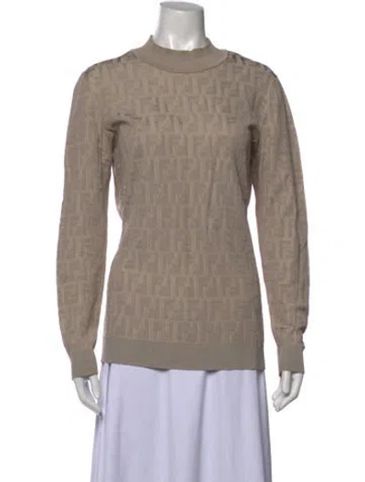 Pre-owned Fendi Graphic Print Mock Neck Sweater In Neutrals