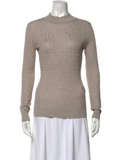 Pre-owned Fendi Graphic Print Mock Neck Sweater W/ Tags In Neutral