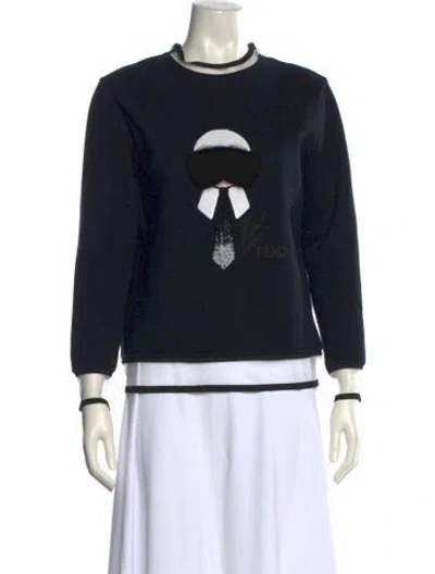 Pre-owned Fendi Graphic Print Mock Neck Sweatshirt In Black