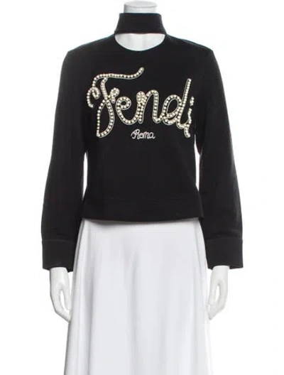 Pre-owned Fendi Graphic Print Mock Neck Sweatshirt In Black
