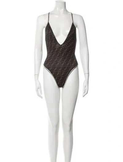 Pre-owned Fendi Graphic Print One-piece In Brown