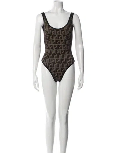 Pre-owned Fendi Graphic Print One-piece In Brown