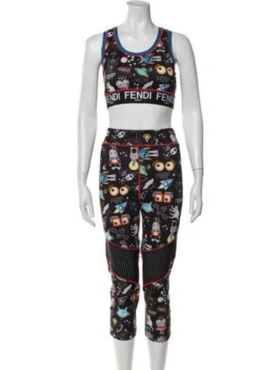 Pre-owned Fendi Graphic Print Pant Set In Black