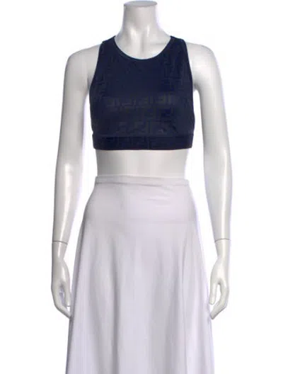 Pre-owned Fendi Graphic Print Scoop Neck Sports Bra In Blue